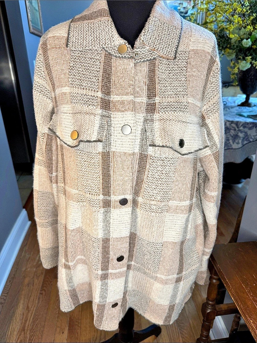 Rachel Zoe Plaid Knit Jacket in Pink & Beige 1X